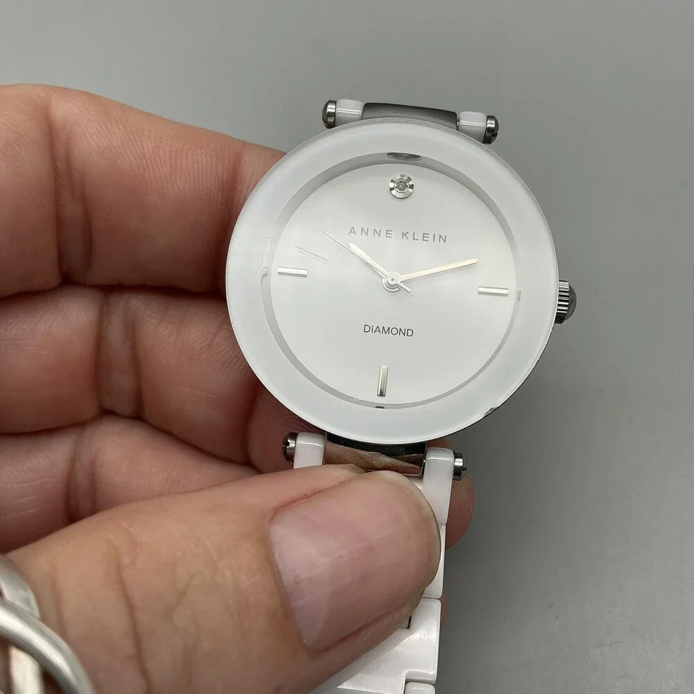 Anne Klein AK/1019 Womens Watch 33mm White Ceramic Bracelet New Battery 7.25